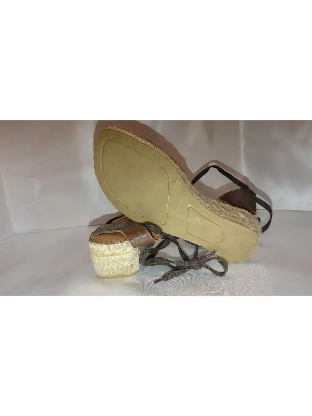 Eric Michael Leather Ankle Wrap Lace Up Espadrille Wedge Size 40